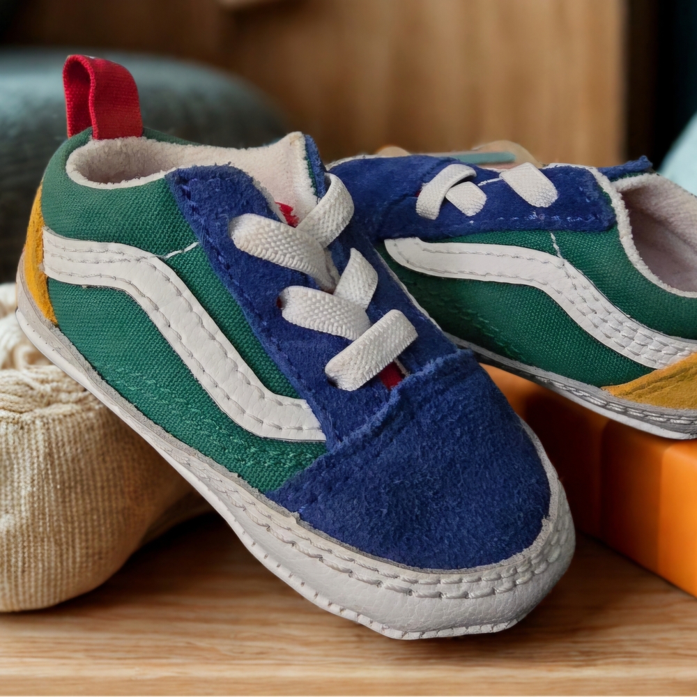 Retro Vans Slip On V Blue and Green Crib Shoes